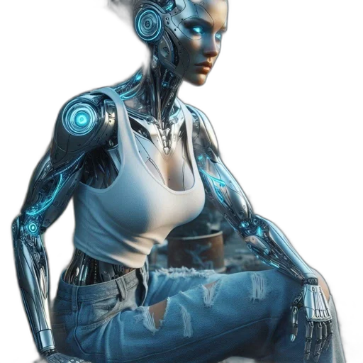 robot, dress, face, weapon, cyberpunk, concept art, 3d render, fantasy art transparent PNG cut-out