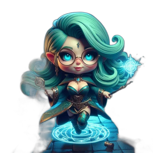 staff, fantasy art, concept art, pixel art, comic book art, blue, chibi-style, character transparent PNG cut-out