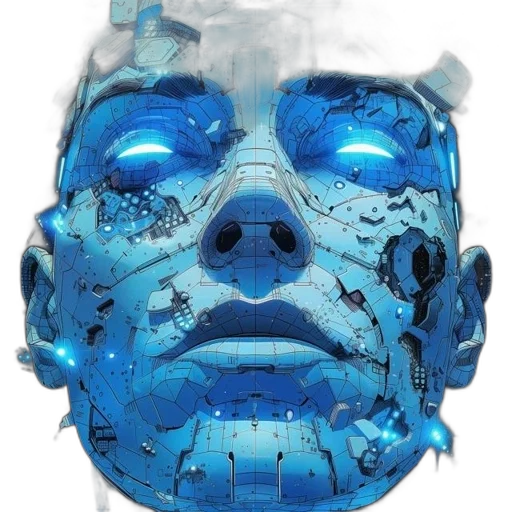 mask, face, robot, creature, concept art, cyberpunk, comic book art, 3d render transparent PNG cut-out