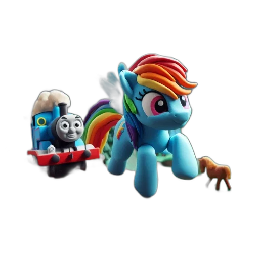 3d render, rainbow, dash-like, pony, flies, above, blue, animated transparent PNG cut-out