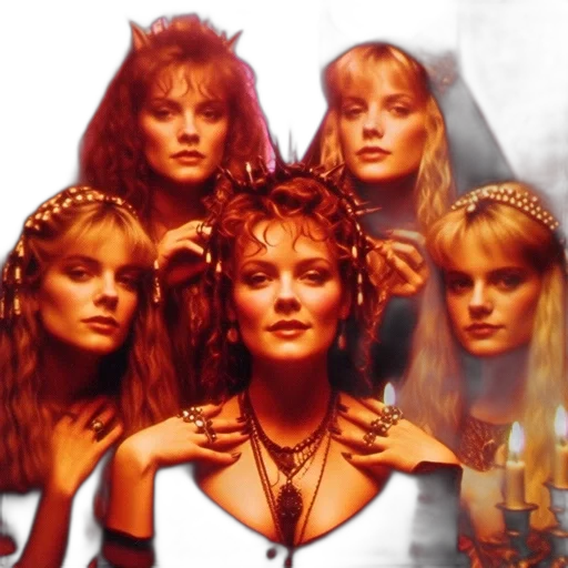 fire, neon lights, five, women, fantasy, historical, era, gather transparent PNG cut-out