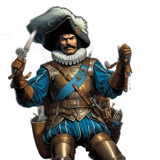 staff, jacket, sword, concept art, fantasy art, figure, renaissance, era transparent PNG cut-out