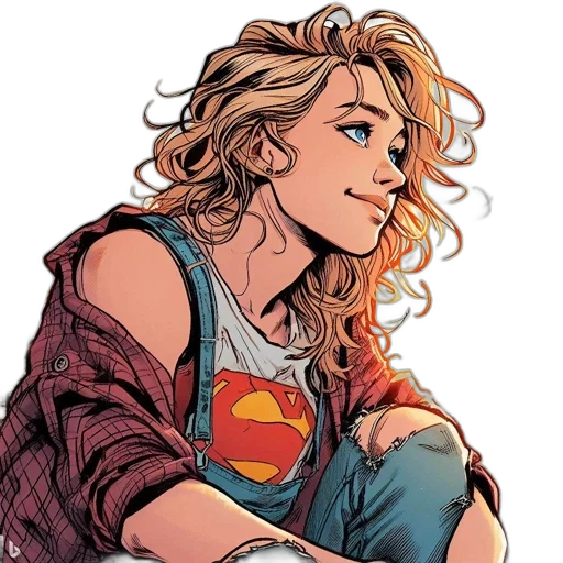comic book art, concept art, cartoon, young, woman, long, curly, blond transparent PNG cut-out