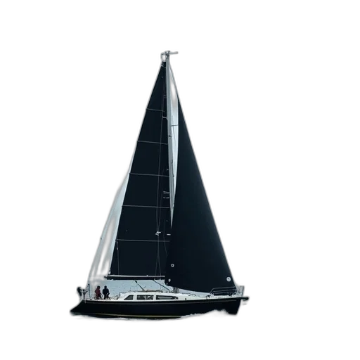 animal, 3d render, photorealistic, sailboat, large, black, sail, cruising transparent PNG cut-out