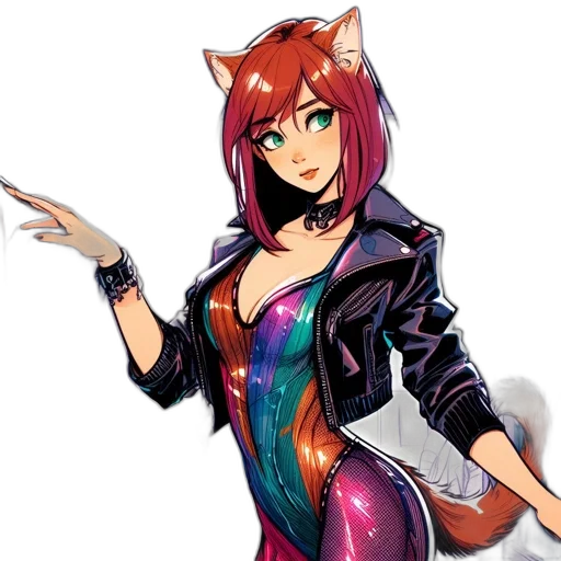 jacket, staff, dress, anime, concept art, pixel art, fantasy art, neon transparent PNG cut-out