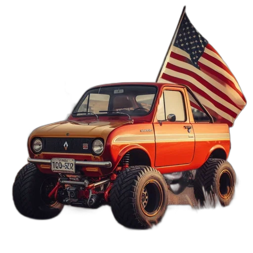car, photorealistic, red, truck, wild, trailer, american, flag transparent PNG cut-out