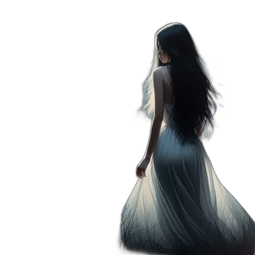 dress, hair, creature, concept art, fantasy art, watercolor, photorealistic, fog transparent PNG cut-out