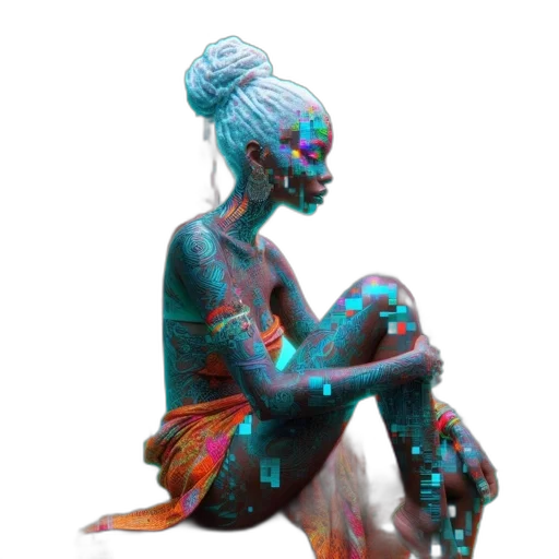 creature, dress, mask, jewelry, concept art, fantasy art, cyberpunk, pixel art transparent PNG cut-out