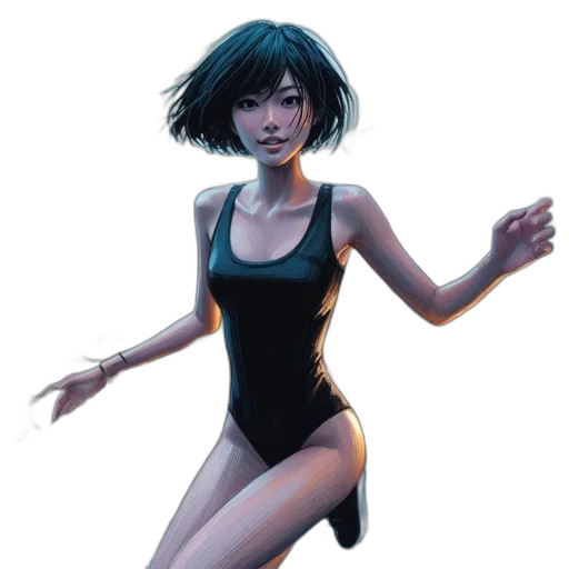 dress, concept art, comic book art, cyberpunk, fantasy art, underwater, blue, green transparent PNG cut-out