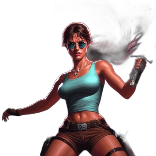 weapon, concept art, comic book art, fantasy art, cyberpunk, fire, woman, determined transparent PNG cut-out