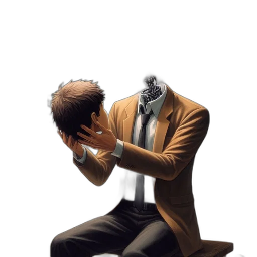 mask, jacket, robot, face, concept art, 3d render, comic book art, photorealistic transparent PNG cut-out