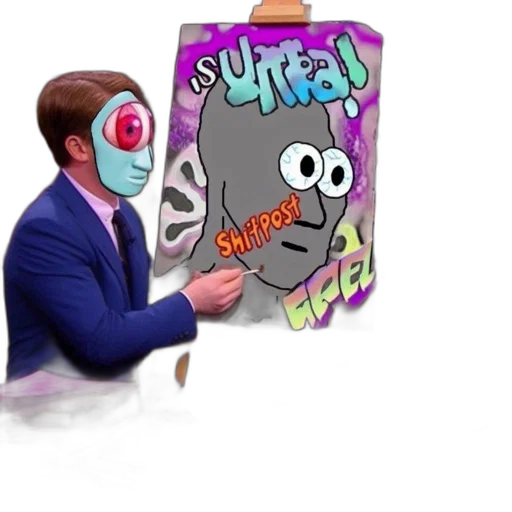 mask, robot, jacket, creature, concept art, cartoon, vaporwave, 3d render transparent PNG cut-out