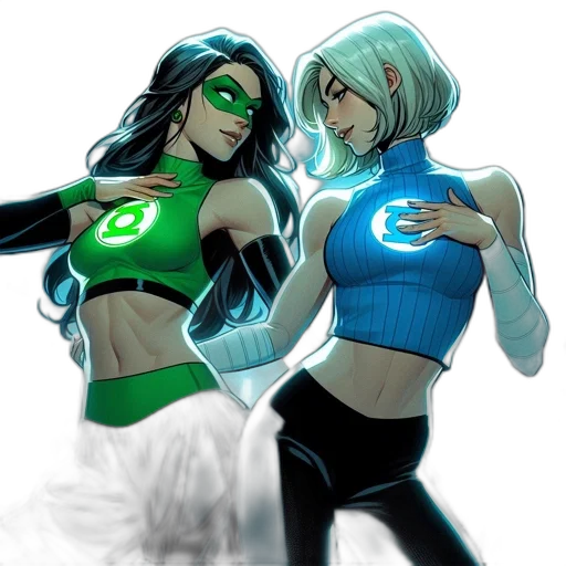 comic book art, concept art, fantasy art, green, two, animated, female, characters transparent PNG cut-out