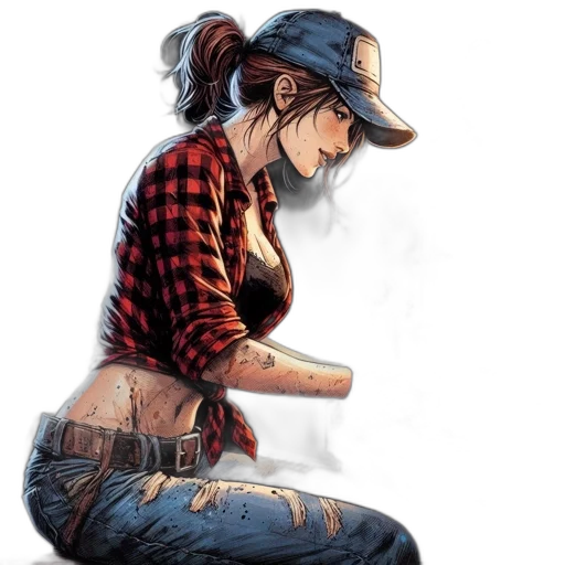 hat, comic book art, concept art, cartoon, photorealistic, fire, young, woman transparent PNG cut-out