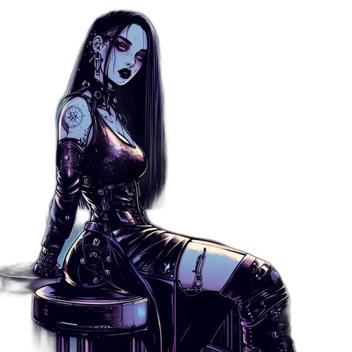 robot, dress, comic book art, concept art, cyberpunk, fantasy art, outer space, neon lights transparent PNG cut-out