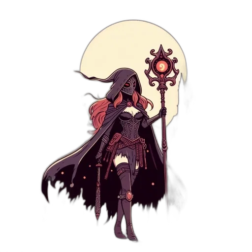 staff, weapon, mask, dress, concept art, pixel art, fantasy art, anime transparent PNG cut-out
