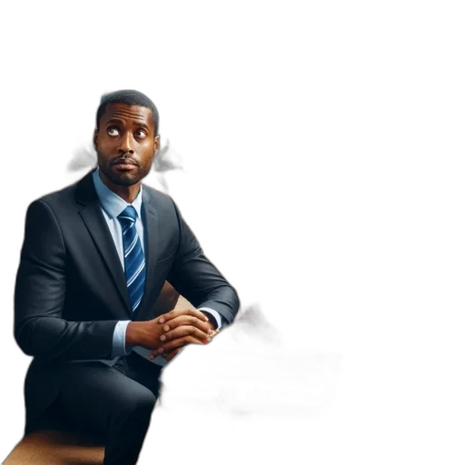 staff, sophisticated, man, suit, sits, rustic, setting, surrounded transparent PNG cut-out