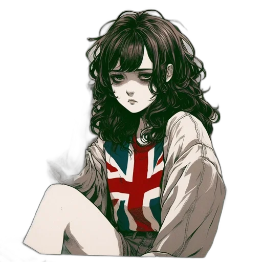 jacket, hair, face, cartoon, anime, comic book art, concept art, monochrome transparent PNG cut-out