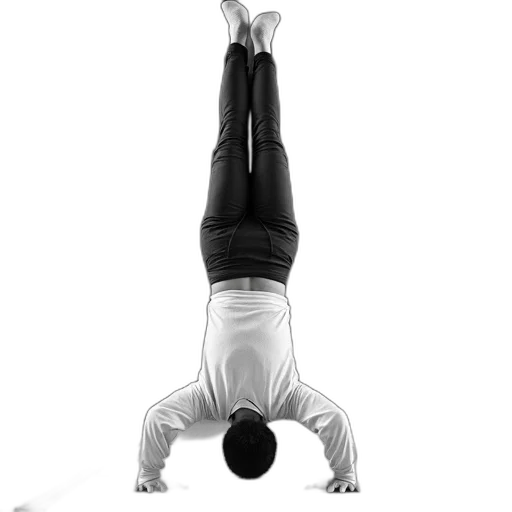 staff, black, white, image, person, performing, handstand, mat transparent PNG cut-out