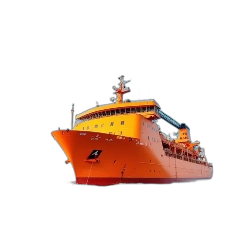 3d render, large, orange, cargo, ship, multiple, decks, crane transparent PNG cut-out