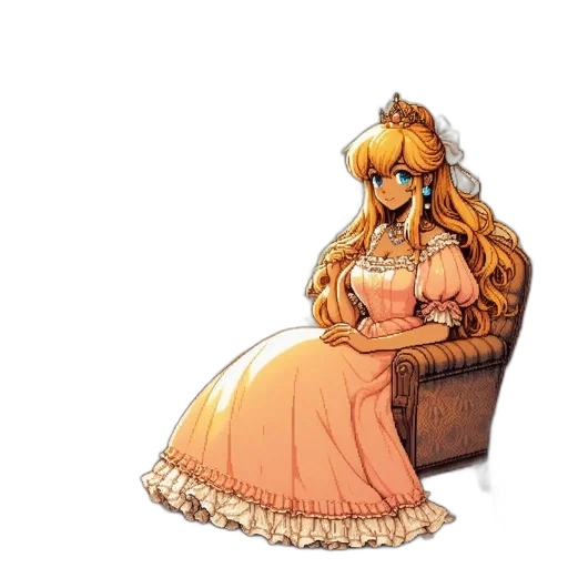 dress, crown, staff, furniture, concept art, pixel art, anime, watercolor transparent PNG cut-out