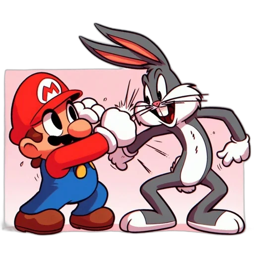 cartoon, pixel art, concept art, comic book art, two, iconic, characters, mario transparent PNG cut-out