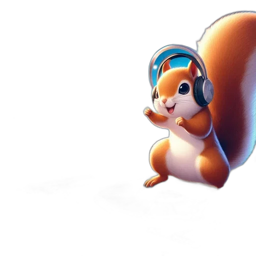 staff, animal, 3d render, concept art, photorealistic, squirrel, donning, headphones transparent PNG cut-out