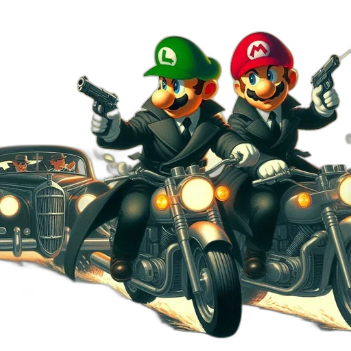 car, weapon, concept art, pixel art, 3d render, luigi, mario, ride transparent PNG cut-out
