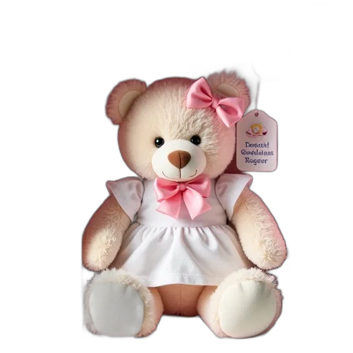 3d render, photorealistic, plush, toy, teddy, bear, pink, bow transparent PNG cut-out