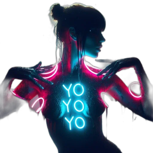 dress, jacket, robot, jewelry, cyberpunk, concept art, vaporwave, 3d render transparent PNG cut-out