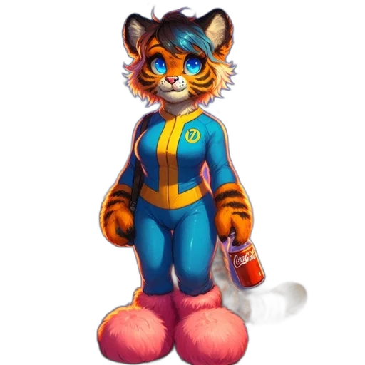 staff, pixel art, concept art, 3d render, cartoon, anthropomorphic, tiger, character transparent PNG cut-out