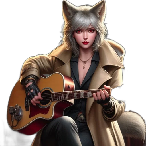 jacket, animal, fantasy art, concept art, comic book art, photorealistic, cat-human, woman transparent PNG cut-out