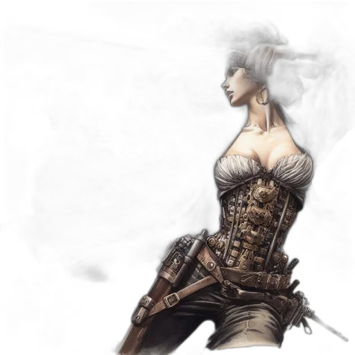 dress, weapon, sword, concept art, fantasy art, comic book art, photorealistic, monochrome transparent PNG cut-out