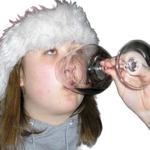 bottle, face, hat, creature, photorealistic, woman, santa, drinking transparent PNG cut-out