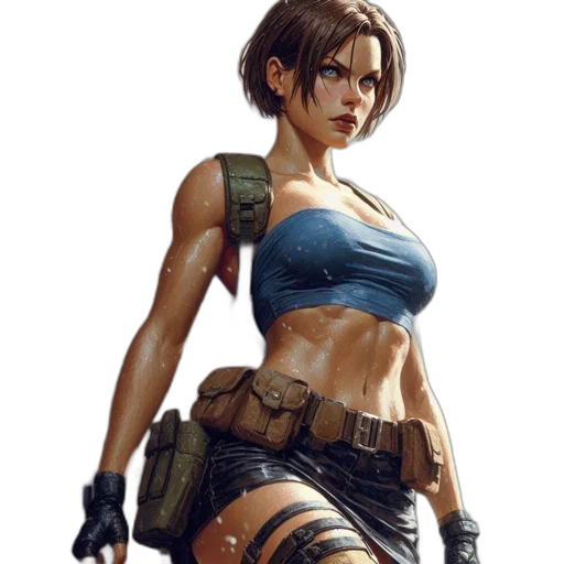 weapon, concept art, comic book art, cyberpunk, fantasy art, determined, woman, blue transparent PNG cut-out