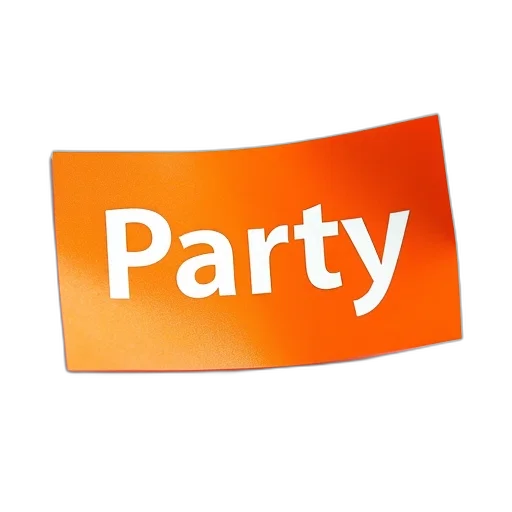 close-up, orange, sticker, word, party, white, capital, letters transparent PNG cut-out