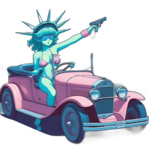 car, weapon, robot, vaporwave, concept art, cyberpunk, pixel art, neon lights transparent PNG cut-out