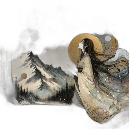 dress, watercolor, fantasy art, concept art, photorealistic, fog, forest, rain transparent PNG cut-out