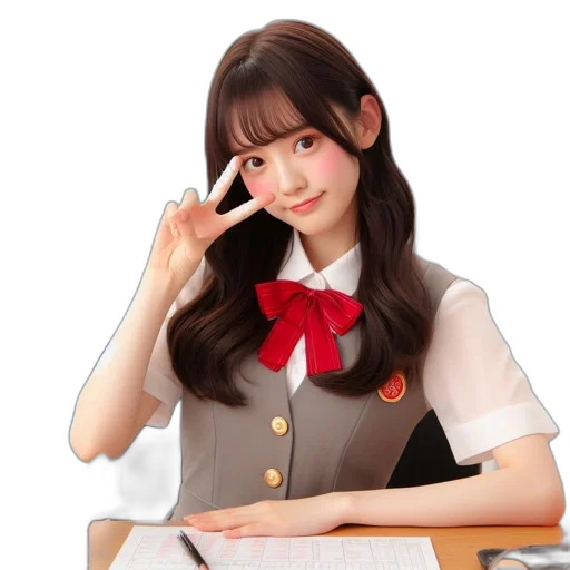 face, staff, anime, photorealistic, cartoon, 3d render, young, woman transparent PNG cut-out