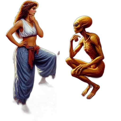concept art, pixel art, fantasy art, outer space, woman, alien-like, creature, stand transparent PNG cut-out