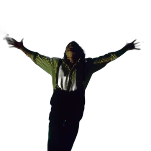 jacket, staff, person, likely, male, suspended, mid-air, above transparent PNG cut-out
