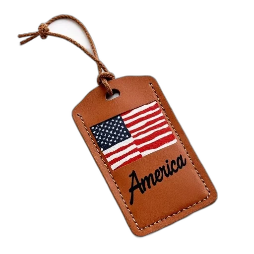 jacket, brown, leather, tag, red, white, american, flag transparent PNG cut-out