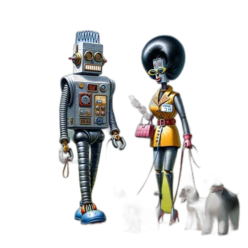 robot, concept art, 3d render, fantasy art, sunny, park, two, robots transparent PNG cut-out