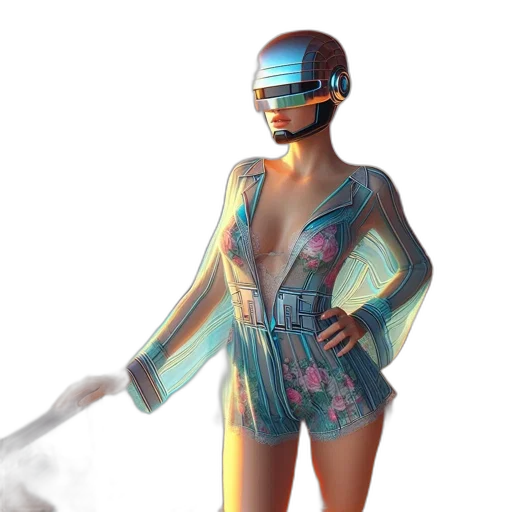dress, jacket, robot, concept art, cyberpunk, vaporwave, 3d render, outer space transparent PNG cut-out