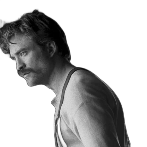 photorealistic, pencil sketch, concept art, comic book art, black-and-white, photo, man, mustache transparent PNG cut-out