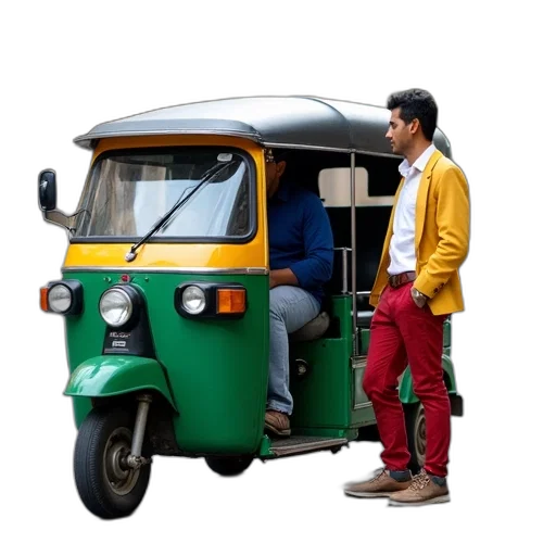 car, furniture, robot, jacket, 3d render, photorealistic, city street, green transparent PNG cut-out