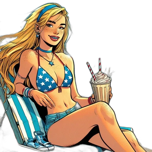 comic book art, concept art, cartoon, beach, young, woman, blonde, hair transparent PNG cut-out