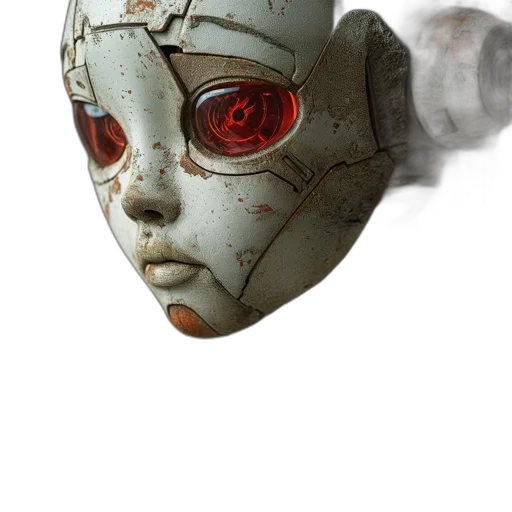 mask, robot, face, weapon, 3d render, concept art, photorealistic, cyberpunk transparent PNG cut-out
