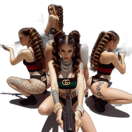 hair, jewelry, weapon, cyberpunk, concept art, fantasy art, photorealistic, several transparent PNG cut-out