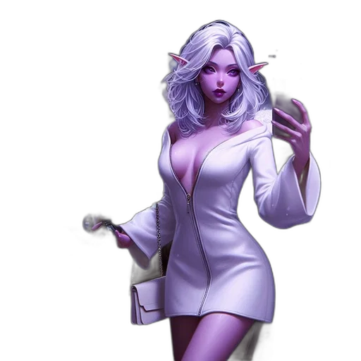 dress, jacket, staff, concept art, fantasy art, comic book art, 3d render, female transparent PNG cut-out